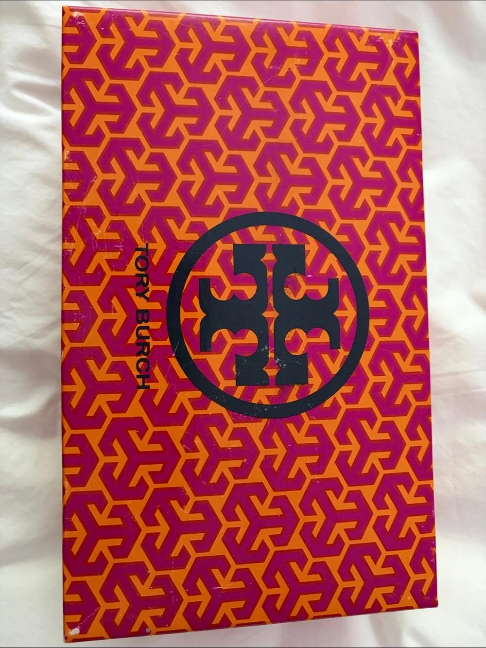 Tory Burch Pink and Orange Geometric Espadrille Box with Black Logo